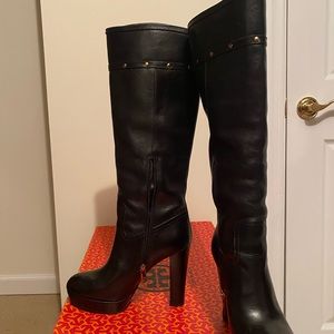 Tory Burch black leather boots with gold studs
